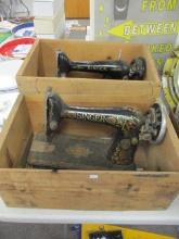 Pair of Antique Singer Sewing Machines in Wood Crates