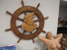 Jean P. Cloutier Carved Sailor's Ships Wheel