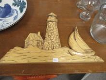 Signed Lighthouse Wood Carving