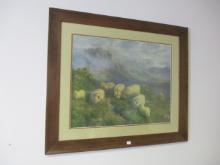 1905 J.W. Crane Framed Sheep Print