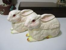 Pair of Lefton Rabbit Candy Dishes