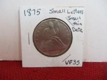 1875 Silver Seated Liberty Half Dollar Coin