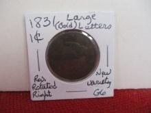 1831 Large Bold Letters Classic Head Large One Cent Coin