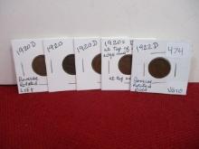 1920's Mixed Wheat Pennies-Lot of 5