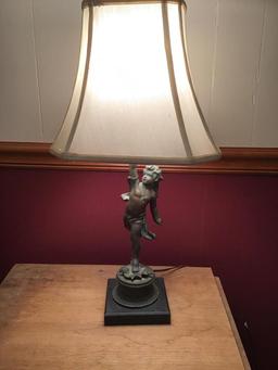 Cherub Lamp. Cast Metal. 24 Inches With Shade.