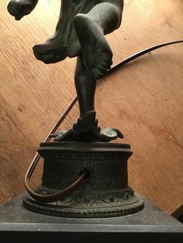 Cherub Lamp. Cast Metal. 24 Inches With Shade.