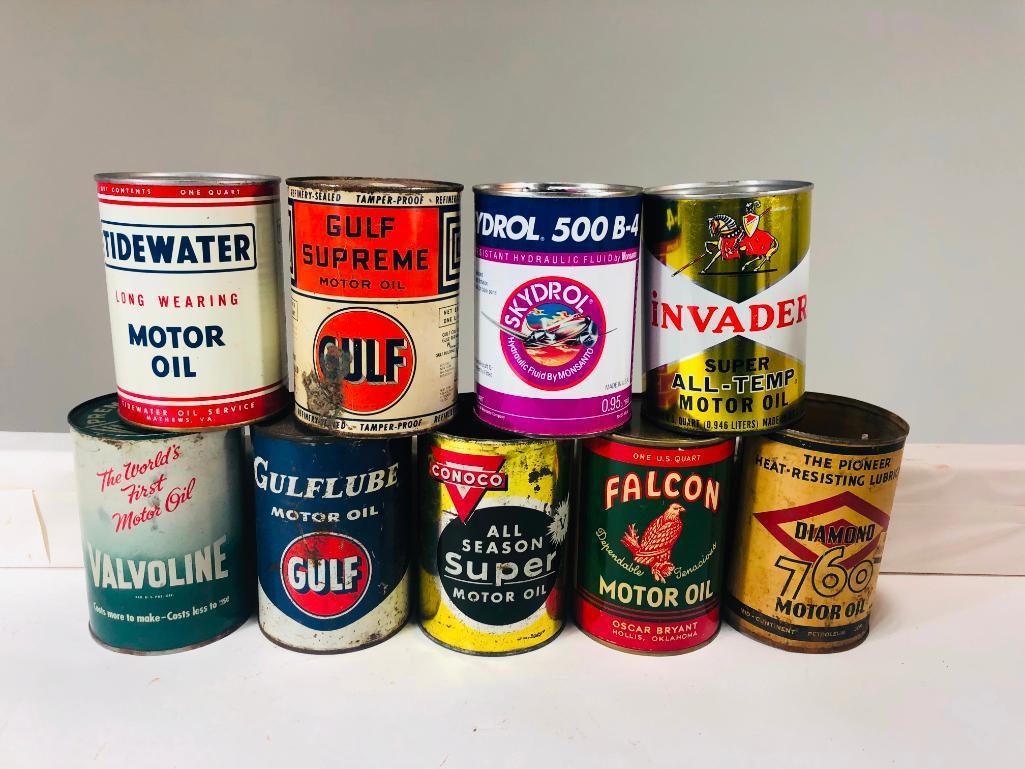 Lot Of 9 Various Quart Oil Cans