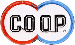 Coop Double Circle Porcelain Sign w/Neon Added
