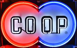 Coop Double Circle Porcelain Sign w/Neon Added