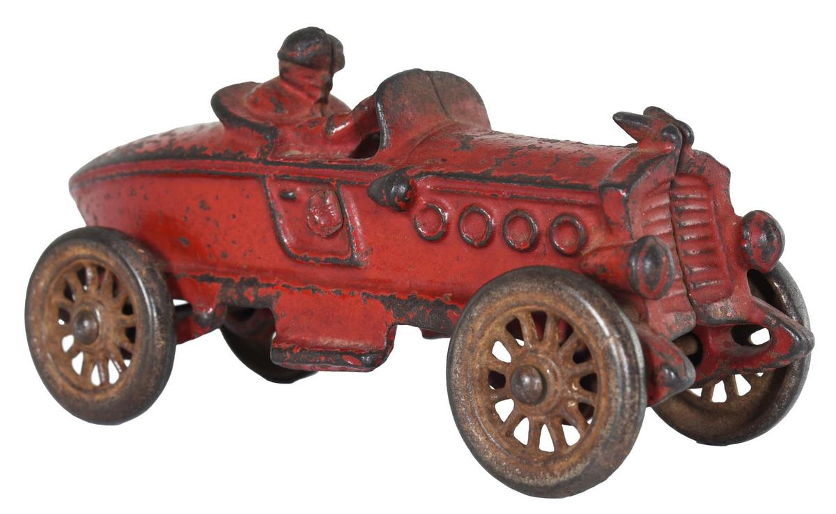 A.C. Williams Cast Iron Boat Tail Race Car w/Driver