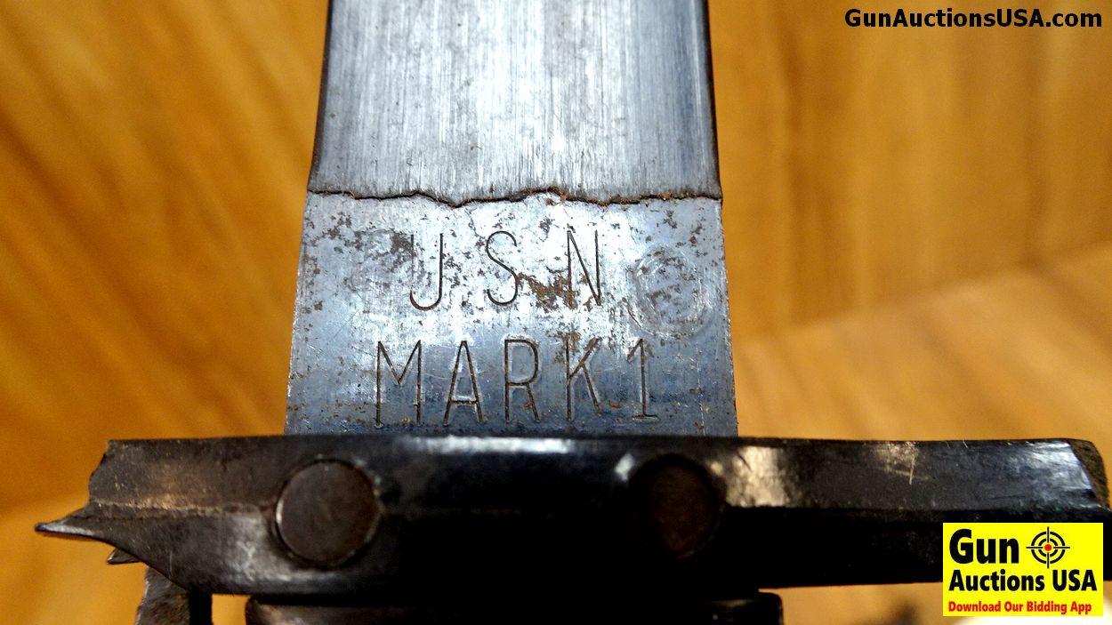 U.S. Navy Mark I Training Bayonet. Plastic blade. Has broken barrel ring, common on