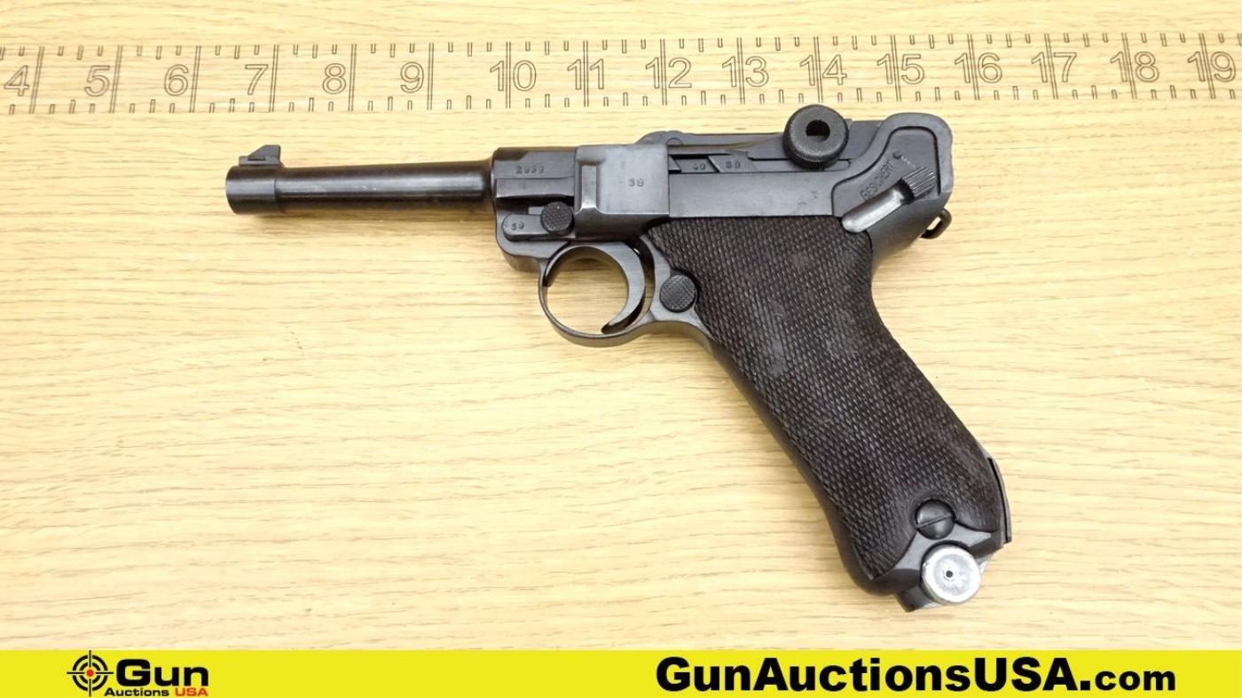 MAUSER LUGER 9MM LUGER Pistol. Very Good. 4" Barrel. Shiny Bore, Tight Action Semi Auto Features Dar