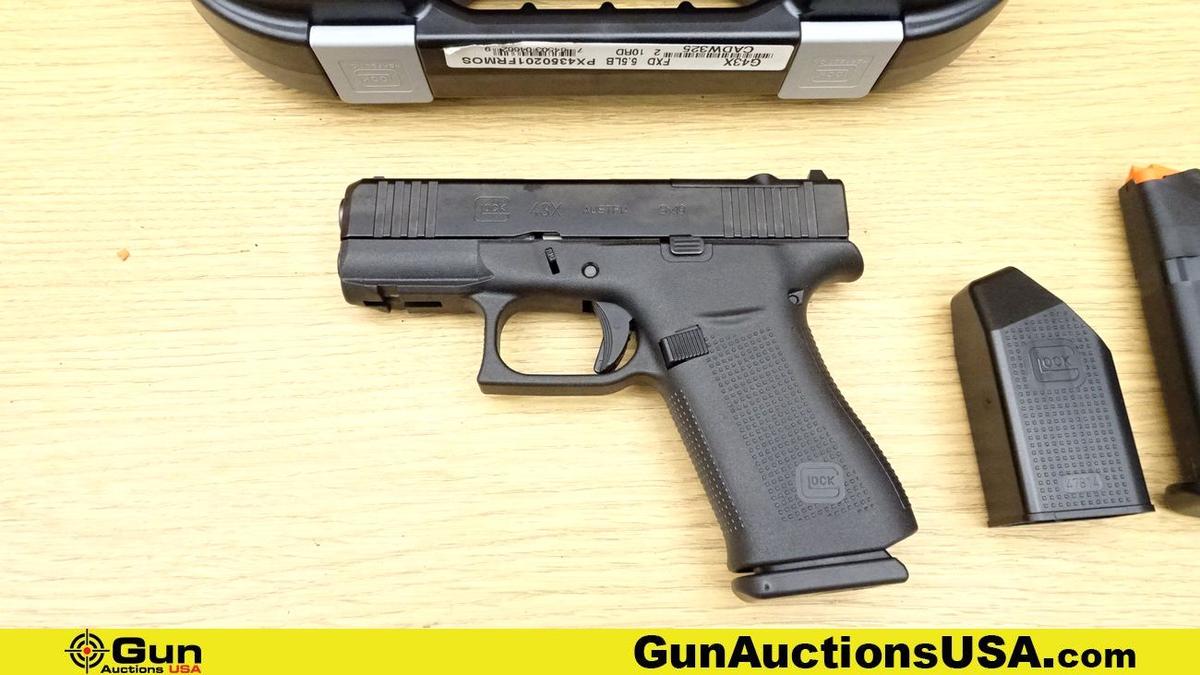 Glock 43X 9X19 Pistol. Like New. 3.25" Barrel. Semi Auto Features a White Dot Front Sight, White Out