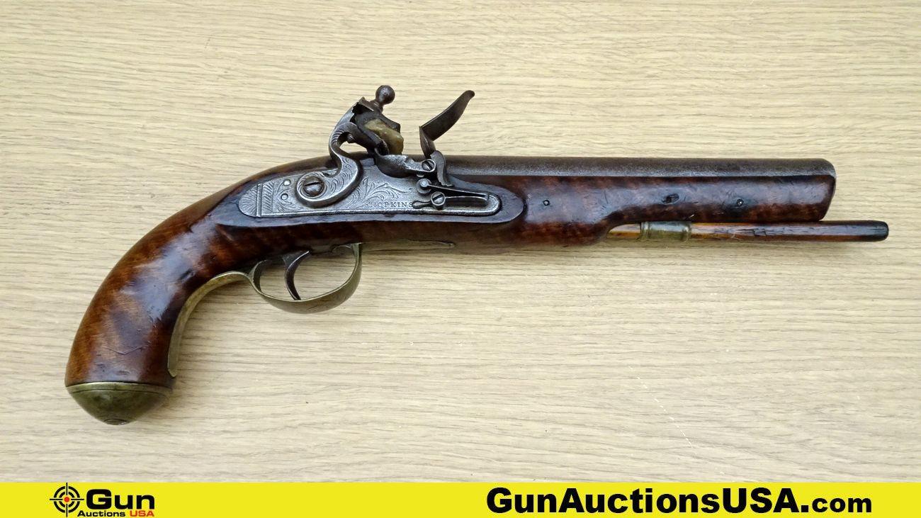 Hopkins COLLECTOR'S Pistol. Very Good. 8" Barrel. Flint Lock Original Antique Flintlock Pistol, Poss