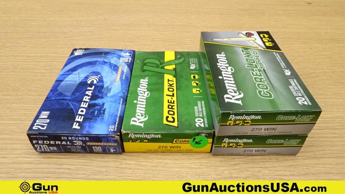 Federal, Remington .270 WIN Ammo. 80 Rds. in Total; 60 Rds.- 130 Gr CORE-LOK. 20 Rds.- POWER SHOK, J