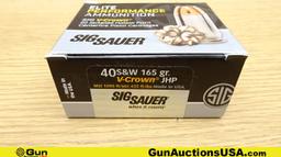 Sig Sauer, Fiocchi, Magtech .40 S&W Ammo. 200 Rds. in total- 100 Rds. 165 Gr V CROWN JHP, Sig Sauer.