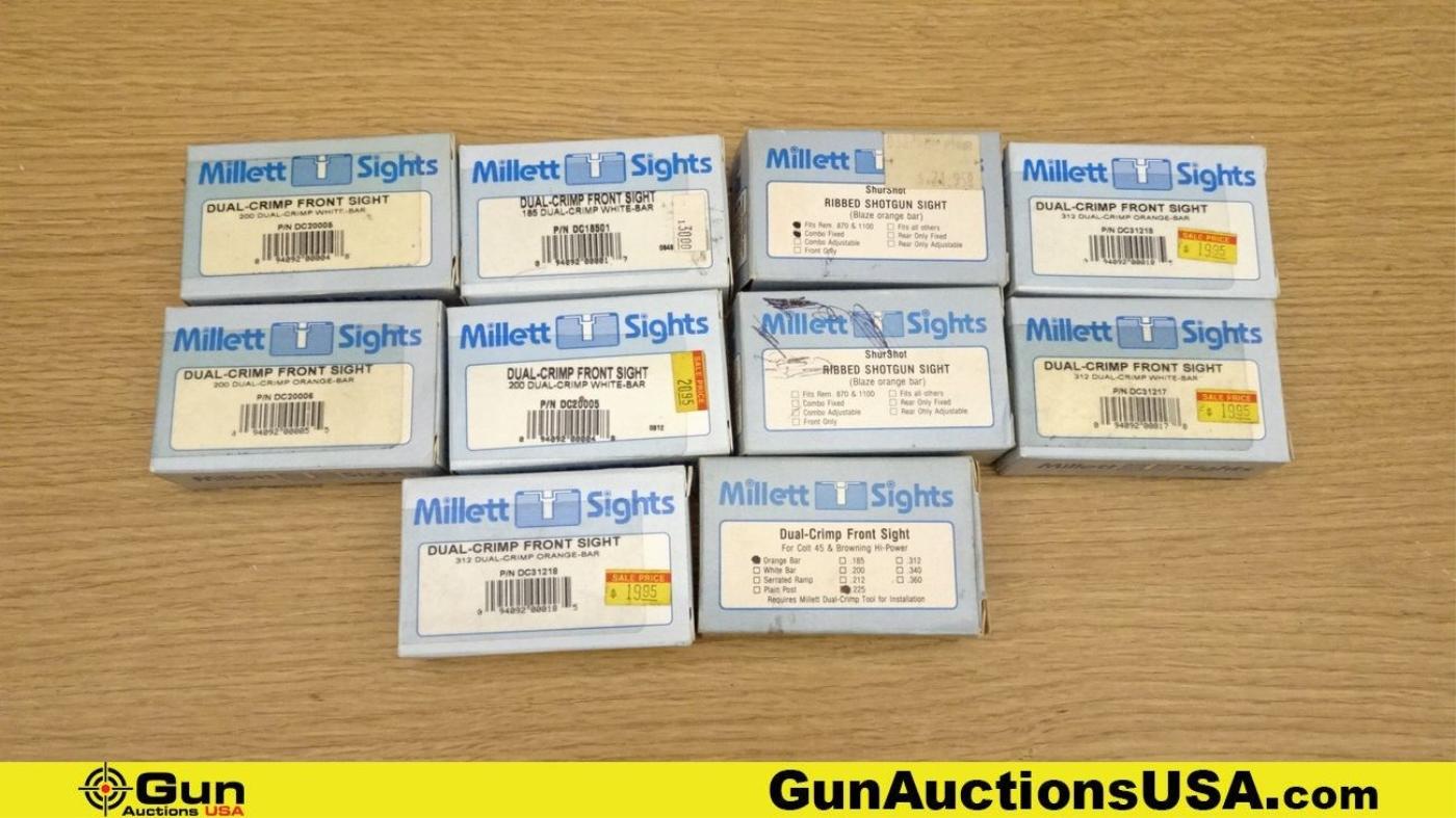 Millett Sights. Like New. Lot of 10; 8- Dual Crimp Front Sights, 2- Rib Shotgun Sights. . (70846)