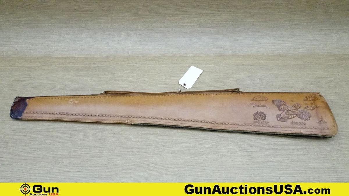 Boyt Rifle Case. Good Condition. Embossed Flying Pheasant Tan Leather & Lined Rifle Case, 46" Long,