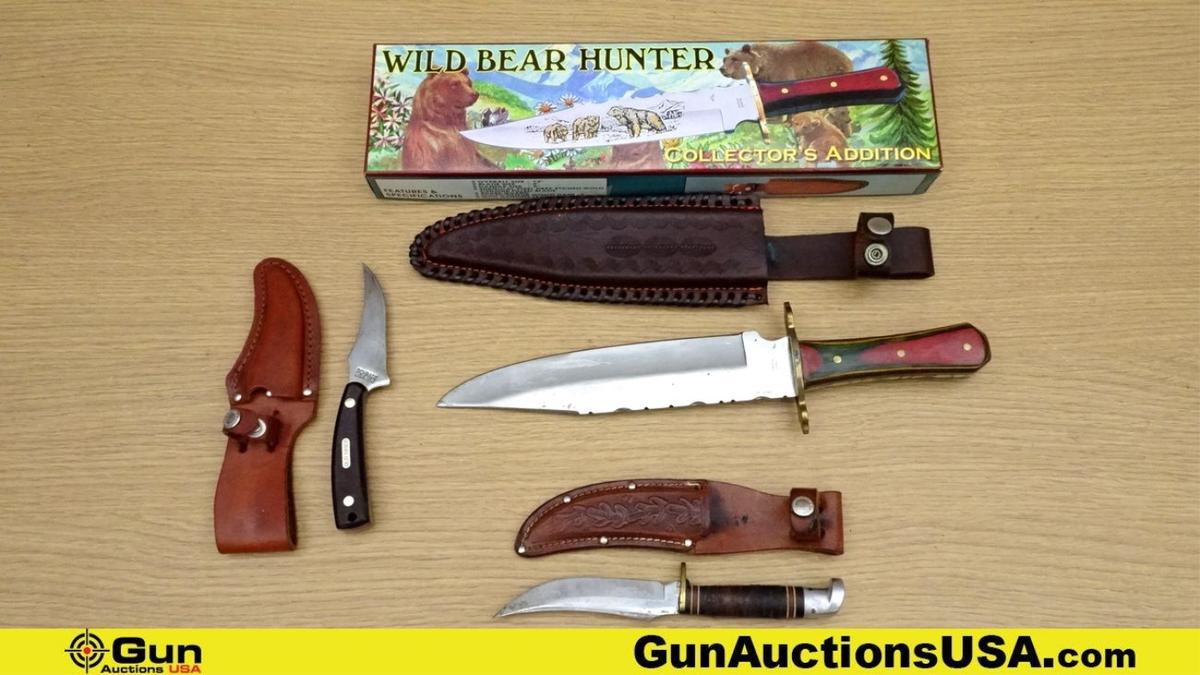 Pakistan, Western USA, Schrade USA WILD BEAR HUNTER Knives. Good Condition. Lot of 3; 1- Wild Bear H