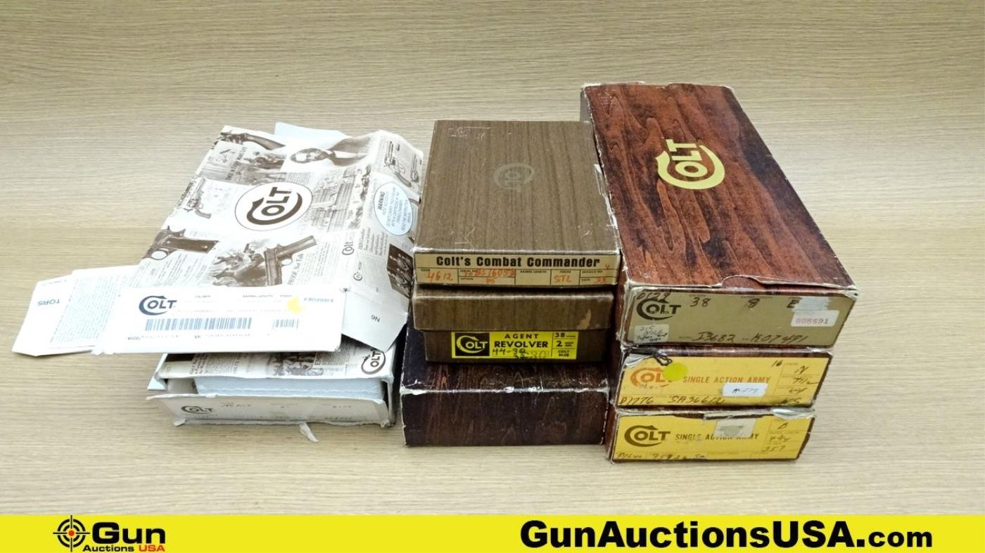 Colt Pistol Boxes. Lot of 9; Empty Original Colt Cardboard Pistol Boxes.. (68875)