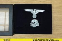 RZM ANTIQUE Insignia Pins. Excellent. Set of Two WWII Reproduction Aluminum SS Visor Cap Insignia an