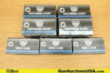 MFS BROWNING SHORT, Etc. 9MM Ammo. 550 Rds, Assorted Grains, FMJ. . (76692) (GSCU19)