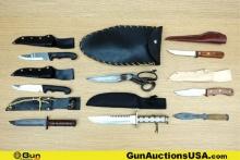 Wiss, Etc. Model 50, Etc. Knives, Sheers. Good Condition. Five Fixed Blade Hunting Knives, Include S