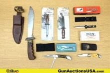 Cashanwei, Etc. Knives. Good Condition. Four Folding Knives, One With Sheath and Two Letter Openers.