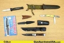 Lansky, Etc. Knives. Good Condition. Five Assorted Knives. . One Automatic knife, One Fixed Blade Kn