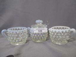 Fenton French opal mustard/ cr/sug set