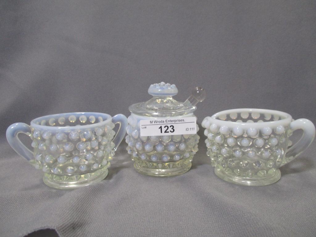Fenton French opal mustard/ cr/sug set