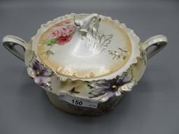 RS Prussia Carnation Mold Satin Finish Cracker Jar with Roses Decor. RM