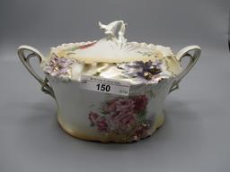 RS Prussia Carnation Mold Satin Finish Cracker Jar with Roses Decor. RM