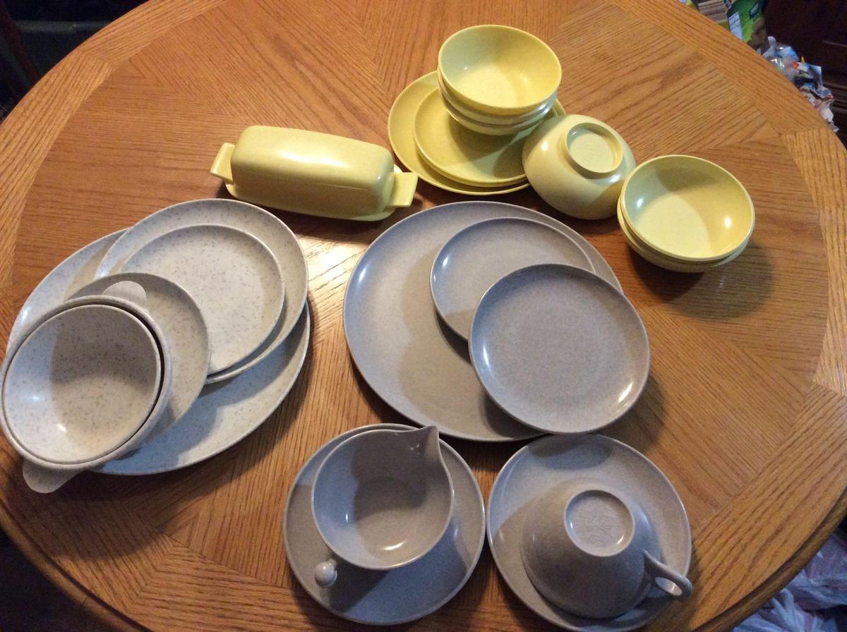 Grey and Yellow Melmac Dishes