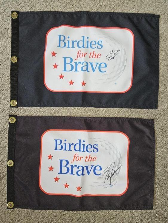 Two Birdies For the Brave Pin Flags Signed by Cameron Champ and Justin Johns