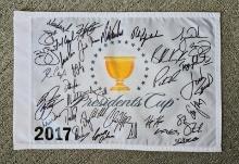 2017 Presidents Cup International & U.S.Team Pin Flag signed by Teams, Captains & Assistants