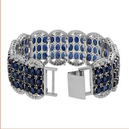 14k White Gold 65.60ct Sapphire 4.16ct Diamond Bracelet