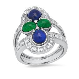 Platinum Setting with 2.61ct Sapphire, 1.26ct Emerald and 0.50ct Diamond Ladies Ring