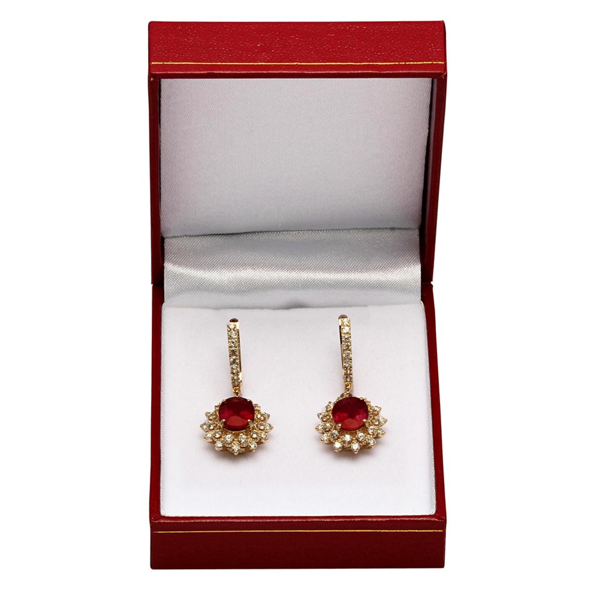 14k Yellow Gold 6.80ct Ruby & 1.35ct Sapphire 0.77ct Diamond Earrings