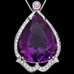 14K Gold 49.11ct Amethyst 0.24ct Pink Sapphire 0.42ct Diamond Pendant