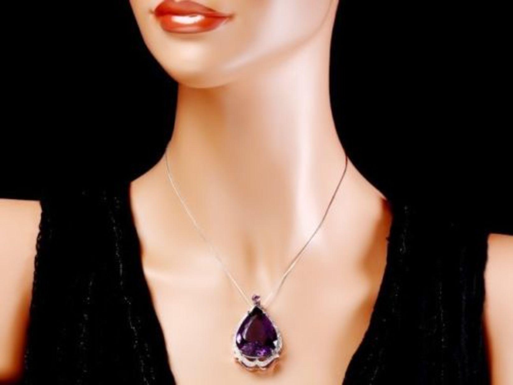 14K Gold 49.11ct Amethyst 0.24ct Pink Sapphire 0.42ct Diamond Pendant