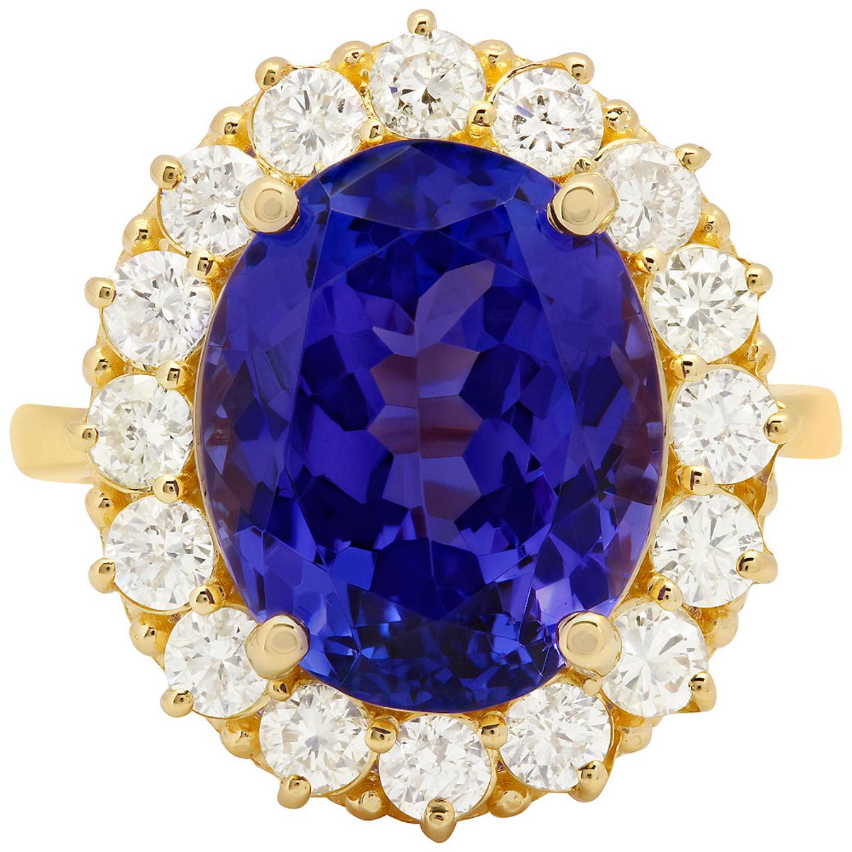 14k Yellow Gold 9.65ct Tanzanite 1.50ct Diamond Ring