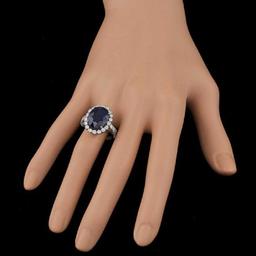 14K White Gold 7.82ct Sapphire and 1.23ct Diamond Ring