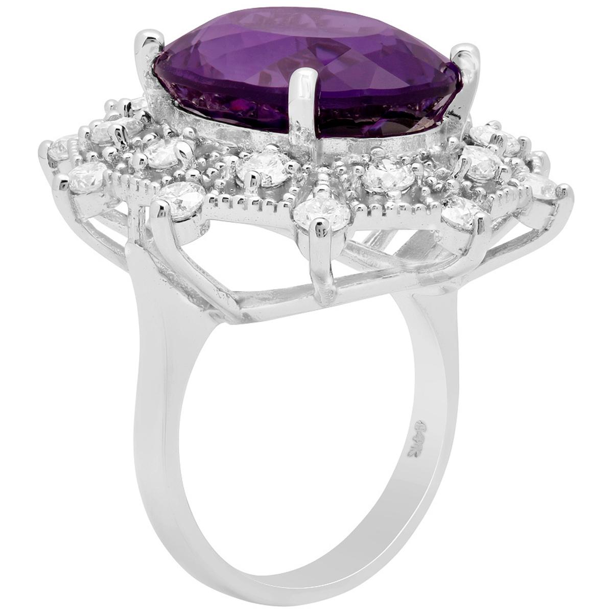 14k White Gold 12.32ct Amethyst 1.86ct Diamond Ring