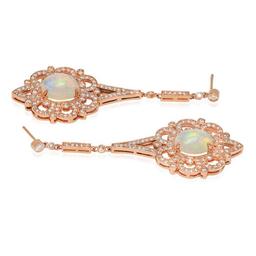 14K Rose Gold 5.88ct Opal and 2.53ct Diamond Earrings