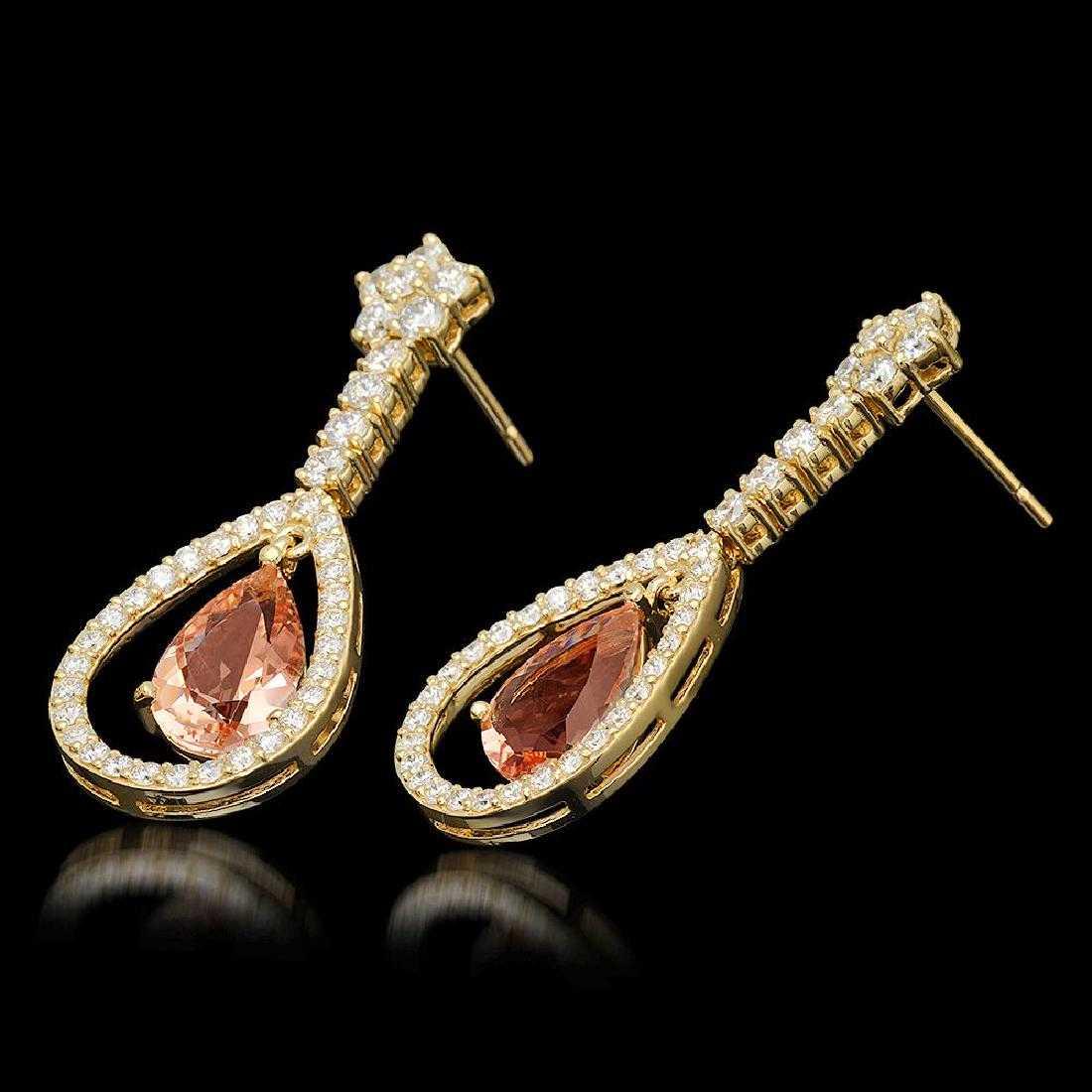 14K Yellow Gold 4.92ct Morganite and 2.66ct Diamond Earrings