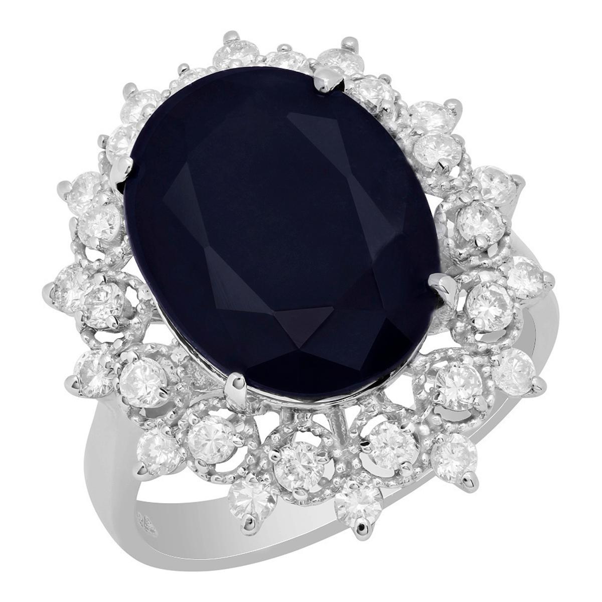 14k White Gold 10.15ct Sapphire 0.75ct Diamond Ring