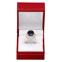 14k White Gold 10.15ct Sapphire 0.75ct Diamond Ring