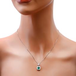 Platinum Setting with 0.58ct Emerald and 0.83ct Diamond Ladies Pendant