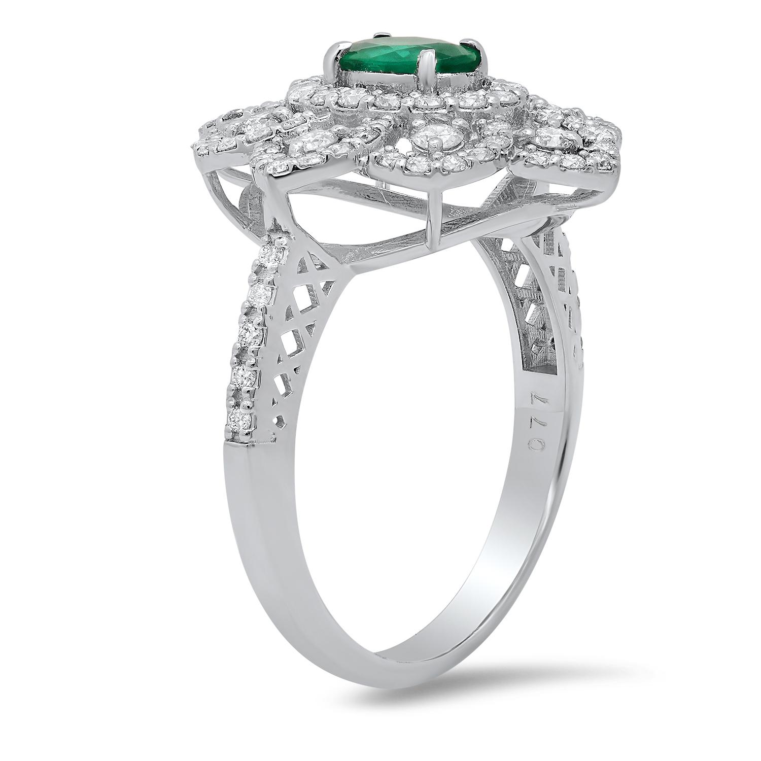 Platinum Setting with 0.40ct Emerald and 0.77ct Diamond Ladies Ring